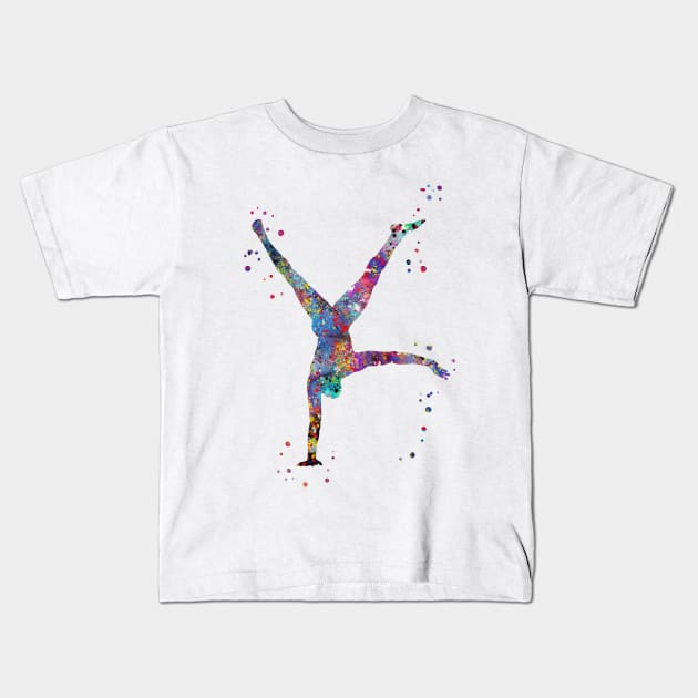 Gymnastic balance on one hand Kids T-Shirt by RosaliArt